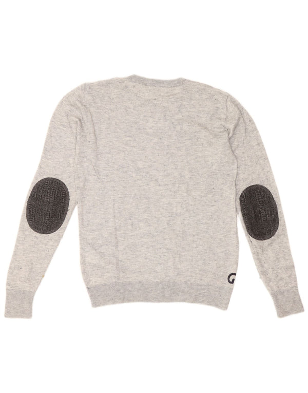 Guess maglione da donna con scollo a barca con grafica UK 10 piccolo grigio chiazzato