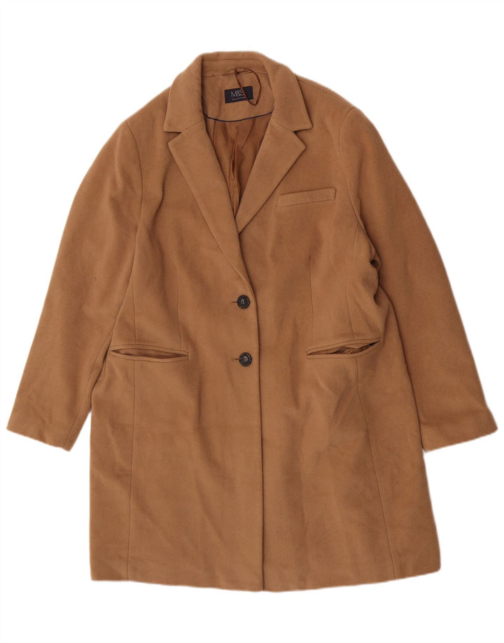 Marks & Spencer Womens Overcoat UK 20 2XL Brown Wool