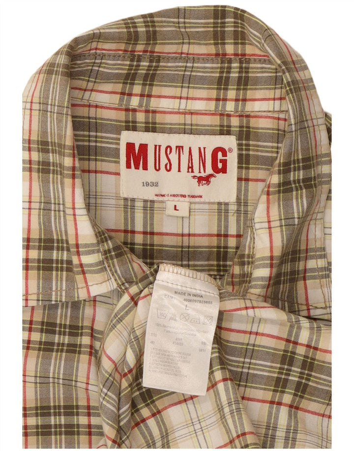 MUSTANG Mens Short Sleeve Shirt Large Grey Check Cotton