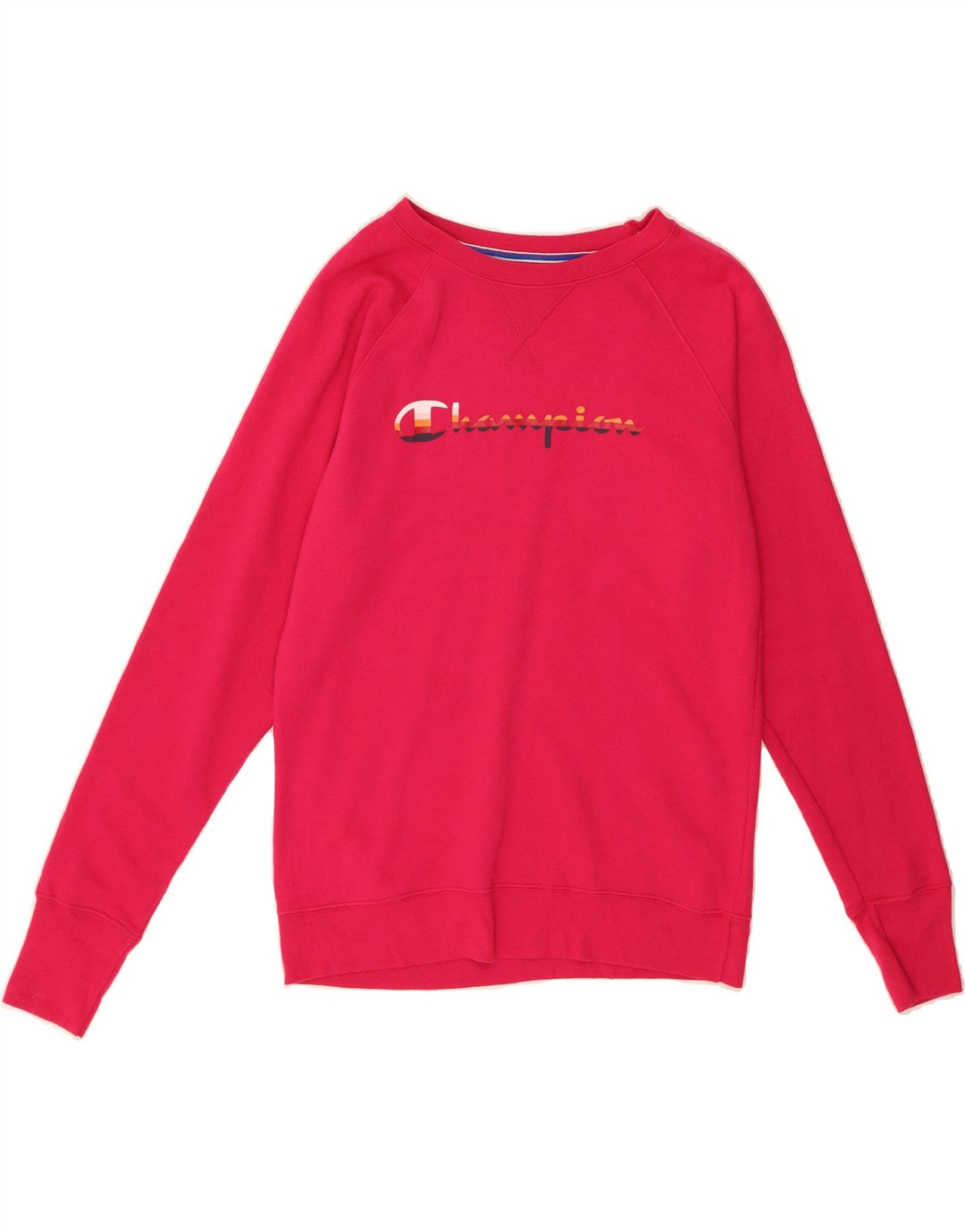 CHAMPION Womens Graphic Sweatshirt Jumper UK 14 Medium Pink Polyester Vintage Champion and Second-Hand Champion from Messina Hembry 