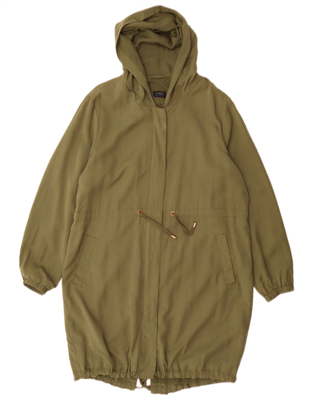 Marks & Spencer Womens Hooded Parka Jacket UK 16 Large Khaki Polyester