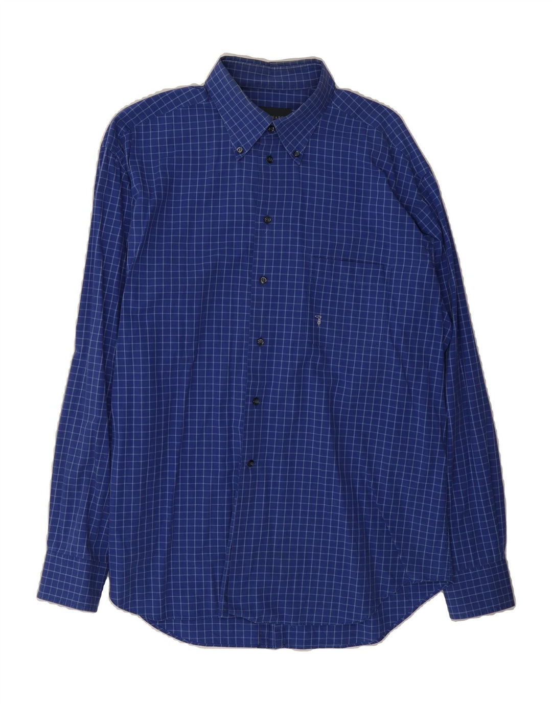 TRUSSARDI Mens Shirt Size 42 16 1/2 Large Blue Check Vintage Trussardi and Second-Hand Trussardi from Messina Hembry 