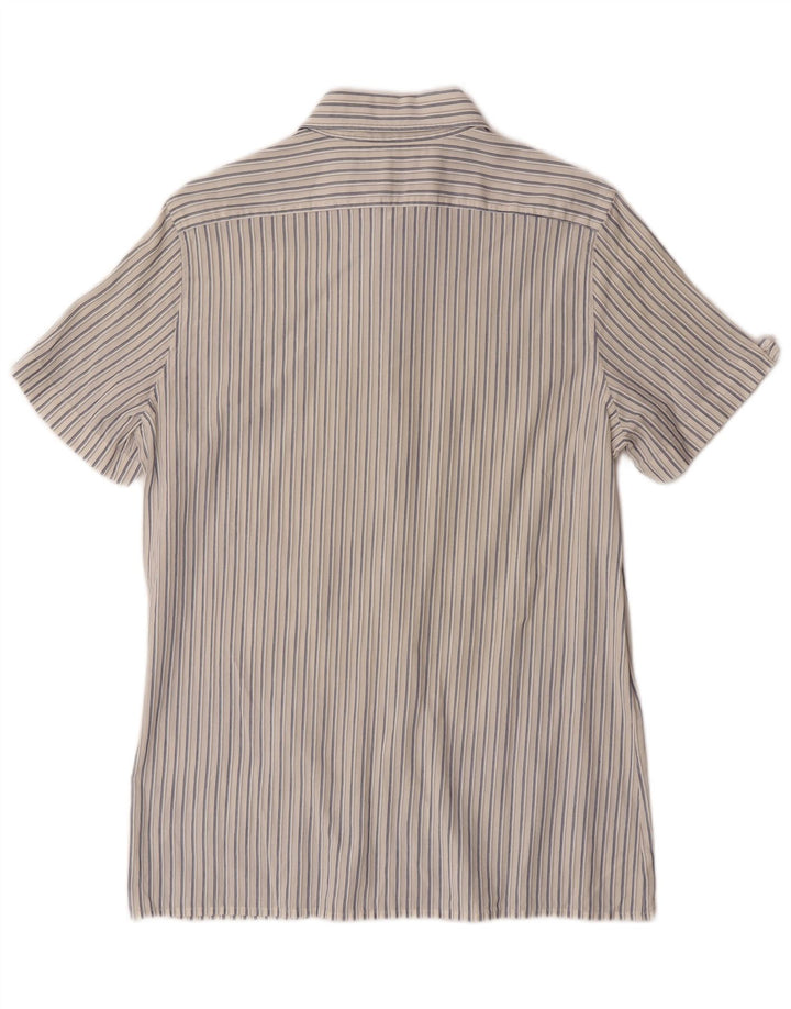 Sisley Mens Short Sleeve Shirt Medium Off White Pinstripe