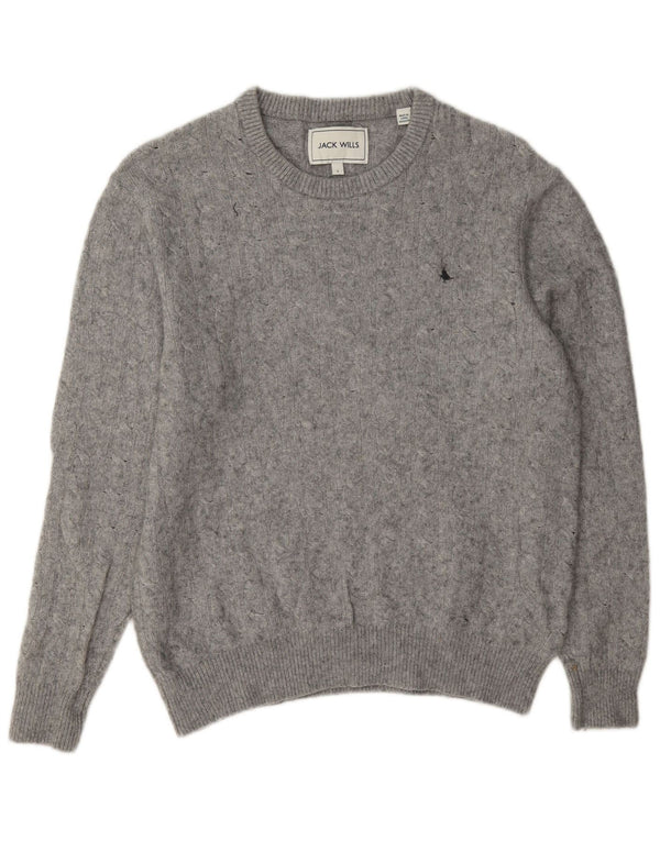 Jack Wills Womens Crew Neck Jumper Sweater UK 14 Large Grey Wool