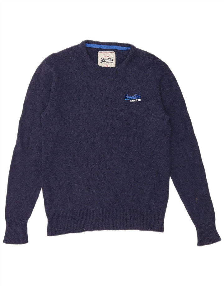 Superdry Mens Crew Neck Jumper Sweater Medium Navy Blue Wool