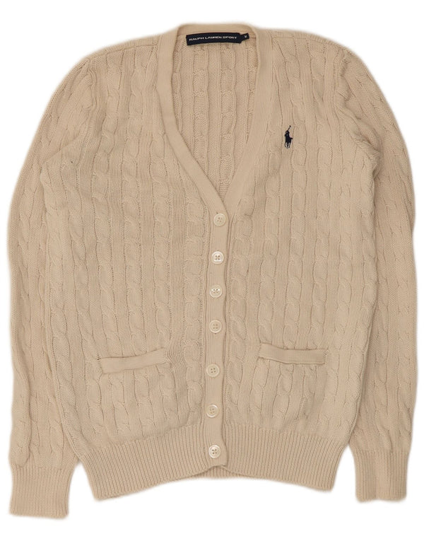 Ralph Lauren Pull Cardigan Femme UK 12 Coton Beige Moyen