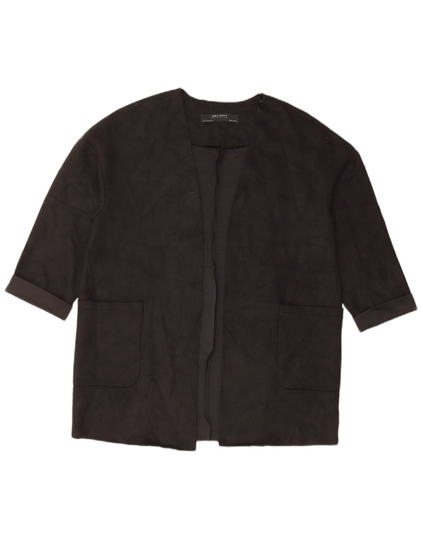Zara Veste blazer ouverte surdimensionnée à manches 3/4 pour femme UK 6 XS Noir Polyester