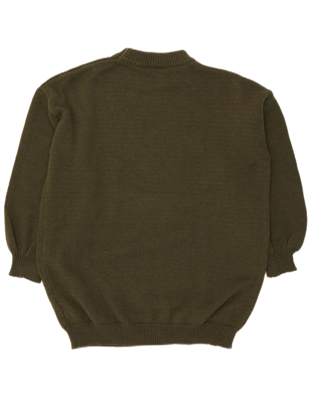 vintage Mens Crew Neck Jumper Pull Grand Kaki Polyester