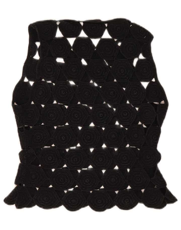 Max & Co. Womens Sleeveless Crochet Crop Top UK 10 Small Black
