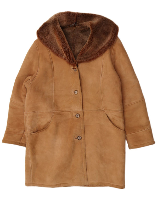 Cruse Chaqueta de piel de oveja holgada para mujer UK 44 Cuero marrón grande