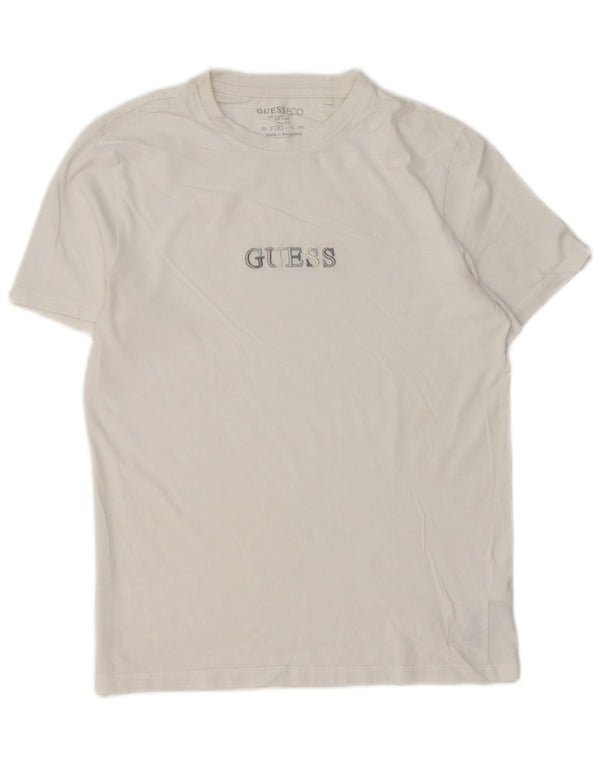 Guess Mens Slim Fit Graphic T-Shirt Top Medium White Cotton