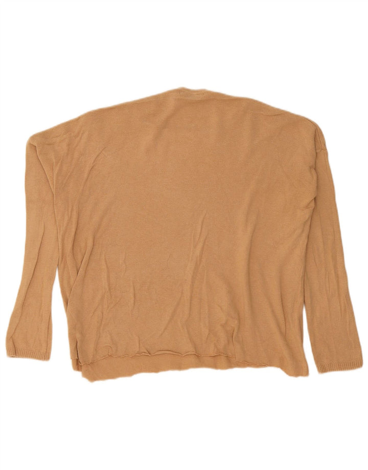 Zara Womens Oversized Crew Neck Jumper Sweater UK 14 Medium Beige