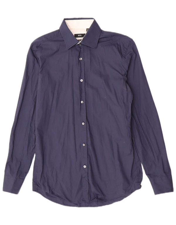 Hugo Boss Mens Slim Fit Camisa Tamanho 40 15 3/4 Médio Azul Marinho Algodão