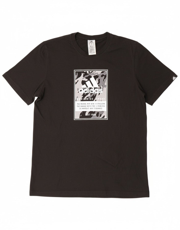 ADIDAS Mens Graphic T-Shirt Top Medium Black Cotton