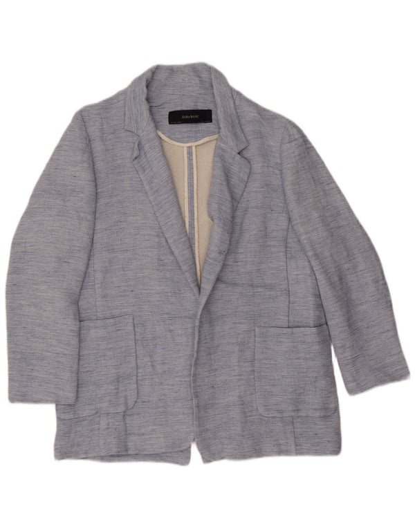 Zara Womens Open Blazer Jacket UK 14 Large Blue Flecked Acetate