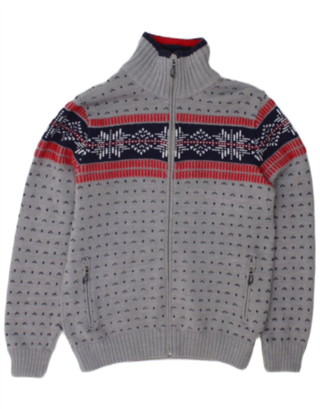 CMP Mens Full Zip Cardigan Sweater IT 50 Medium Grey Fair Isle Acrylic