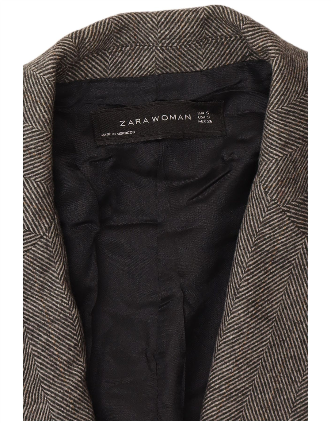 Jaqueta blazer feminina Zara com peito duplo Reino Unido 10 espinha de peixe cinza pequena