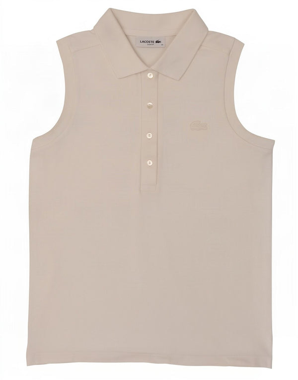 Polo Lacoste da donna slim fit senza maniche EU 36 Small Bianca
