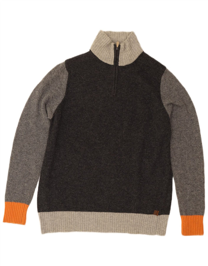 TRUSSARDI Herre sweater med lynlåshals mellemgrå Colourblock Uld