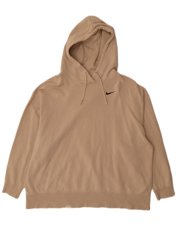 Nike Womens Oversized Hoodie Jumper UK 22 2XL Beige Cotton