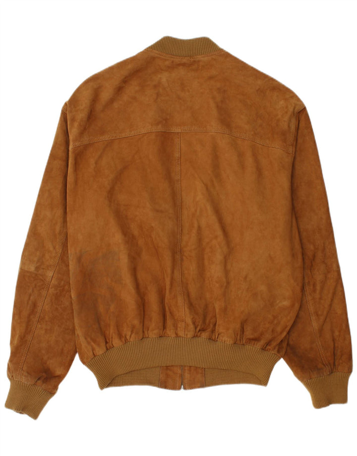 Vintage Mens Suede Bomber Jacket IT 54 2XL Brown Leather