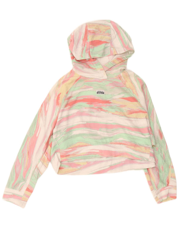 Adidas Womens Crop Oversized Hoodie Jumper UK 6 XS Multicoloured Striped