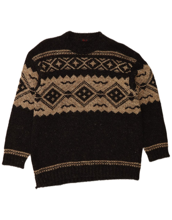 Pulover Vintage pentru bărbați cu gâtul turnat, mare, gri din lână Fair Isle
