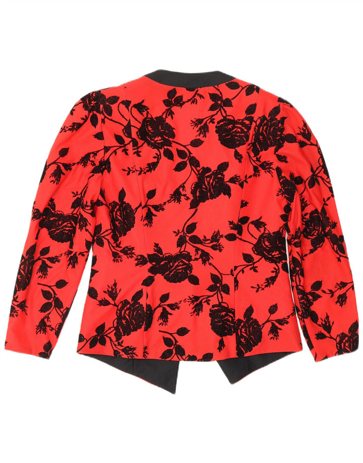 Jachetă pentru femei VINTAGE cu 1 nasture, UK 12, poliester floral, roșu mediu