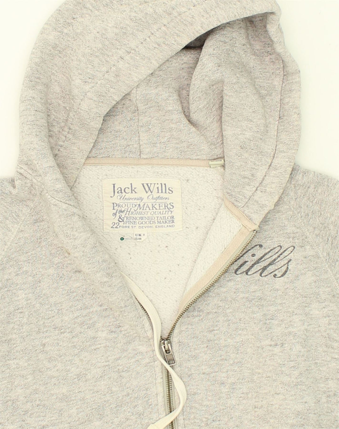 JACK WILLS Womens Zip Hoodie Sweater UK 8 Small  Grey Cotton | Vintage Jack Wills | Thrift | Second-Hand Jack Wills | Used Clothing | Messina Hembry 
