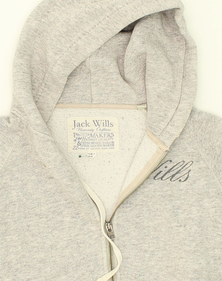 JACK WILLS Womens Zip Hoodie Sweater UK 8 Small  Grey Cotton | Vintage Jack Wills | Thrift | Second-Hand Jack Wills | Used Clothing | Messina Hembry 