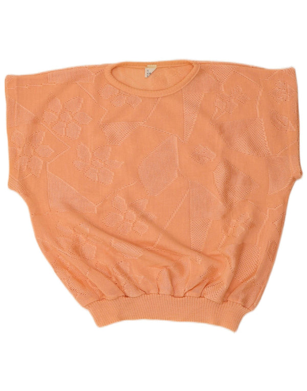 Vintage kvinders kortærmet rund hals sweater IT 50 XL Orange blomster
