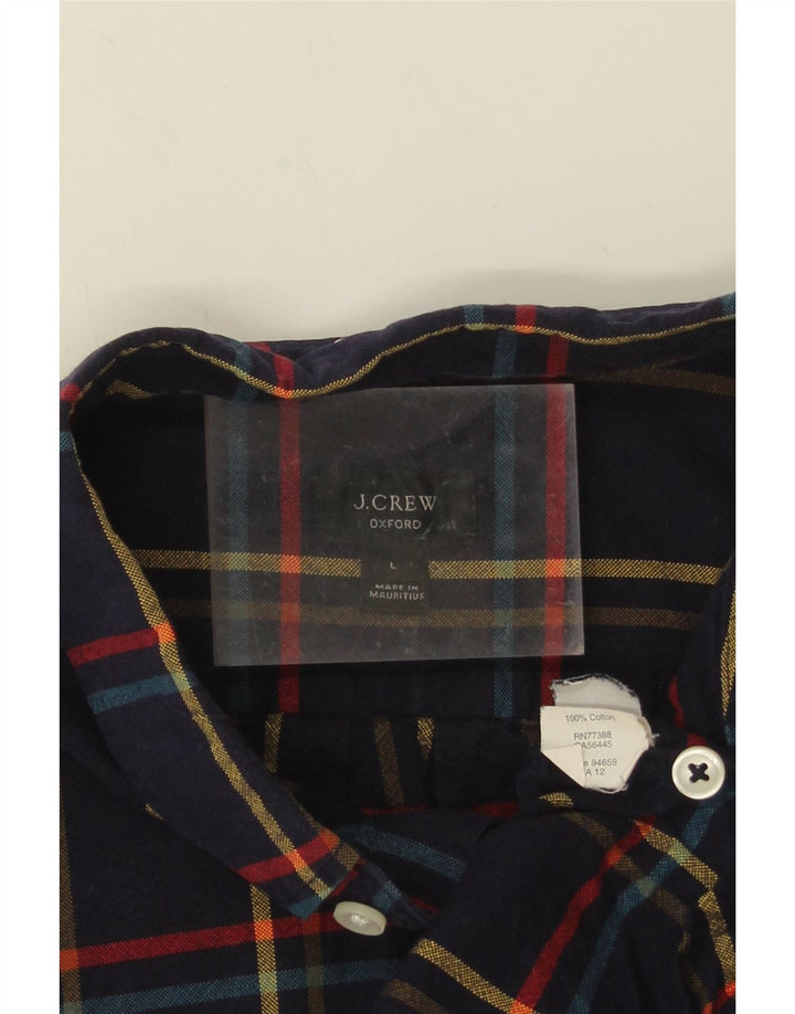 J. Crew Mens Flannel Shirt Large Navy Blue Check Cotton