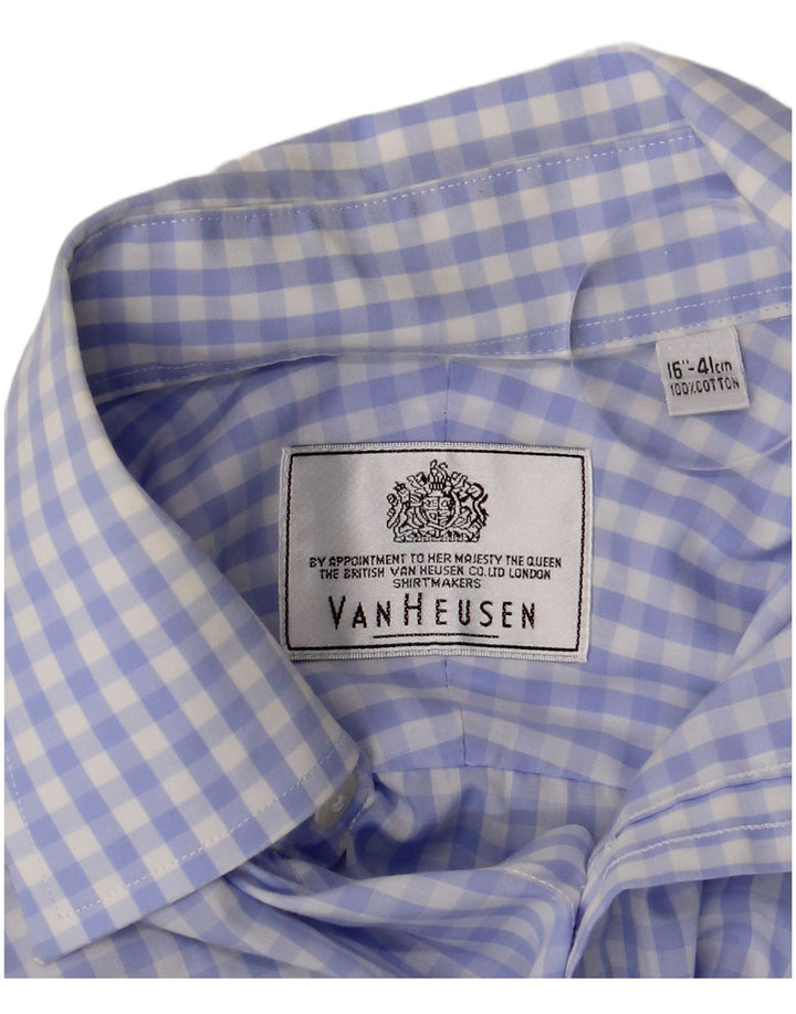 Van Heusen Mens Shirt Size 41 16 Large Blue Gingham Cotton