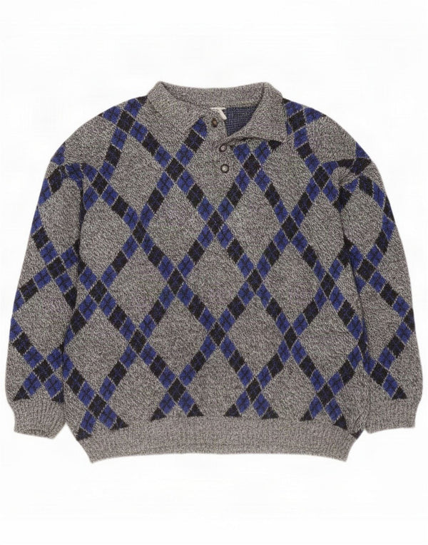 Męski sweter polo w stylu vintage XL Szary Argyle/Diamentowy akryl