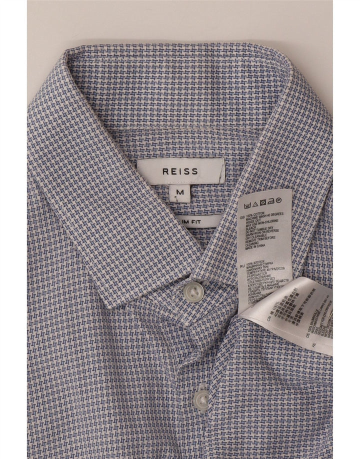 Reiss Mens Slim Fit Shirt Medium Blue Houndstooth Cotton
