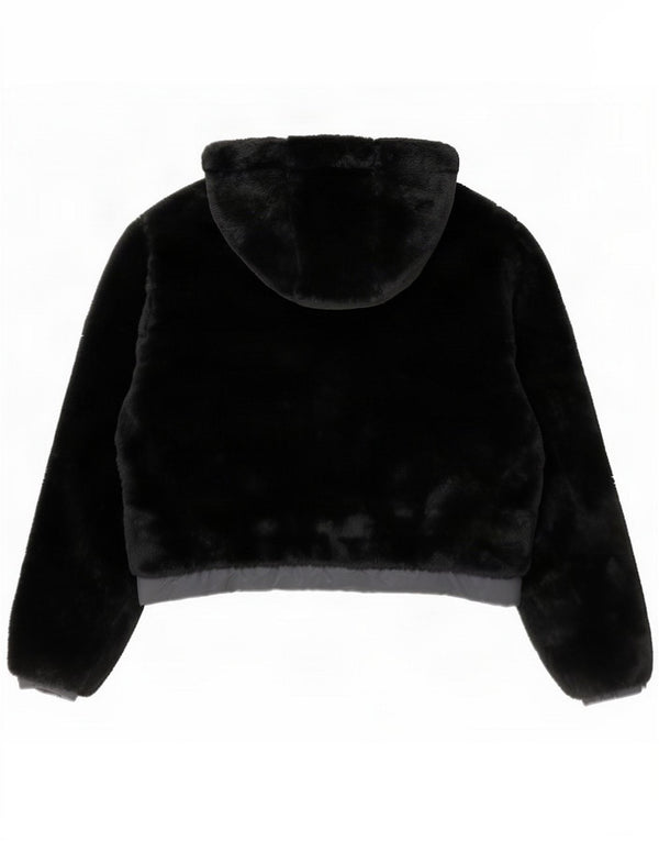 Ellesse Dame Oversized Hooded Teddy Bear Bomber Jacket UK 8 Small Black