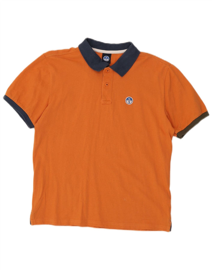 North Sails Mens Polo Shirt Medium Orange Colourblock Cotton