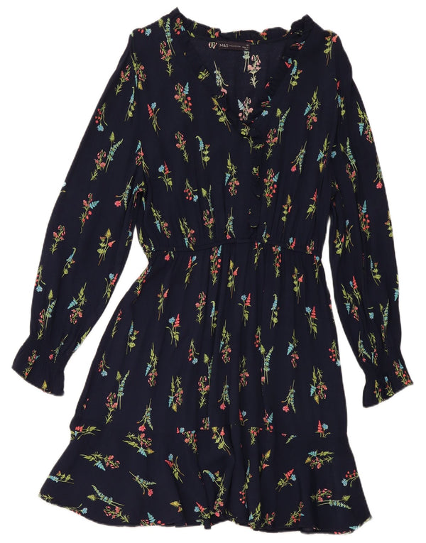 Marks & Spencer Womens Long Sleeve A-Line Dress UK 10 Small Navy Blue