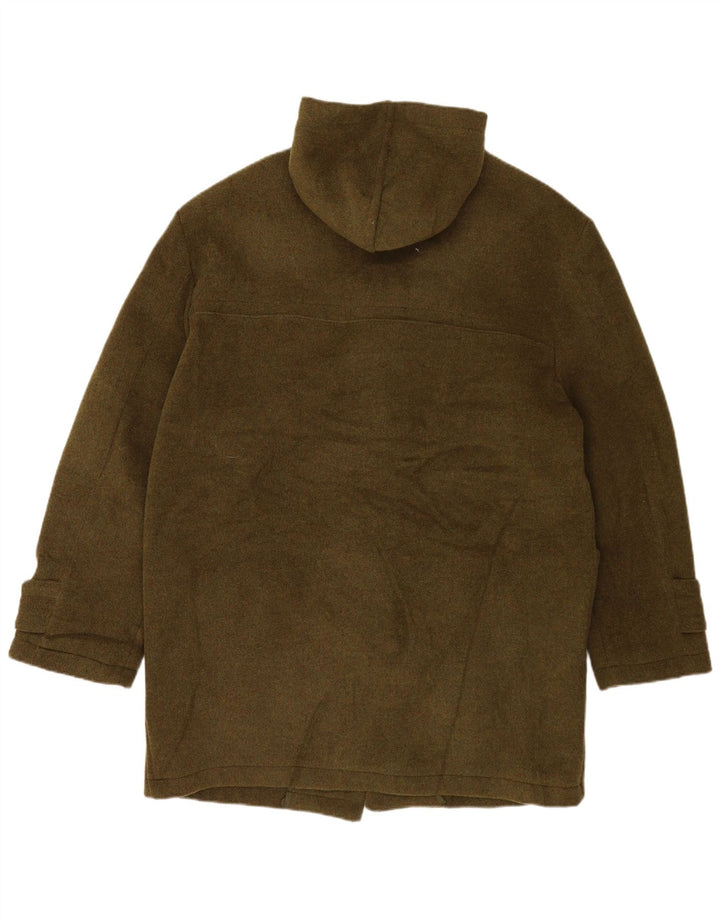 Zip Womens Hooded Duffle Coat UK 16 Large Green Wool