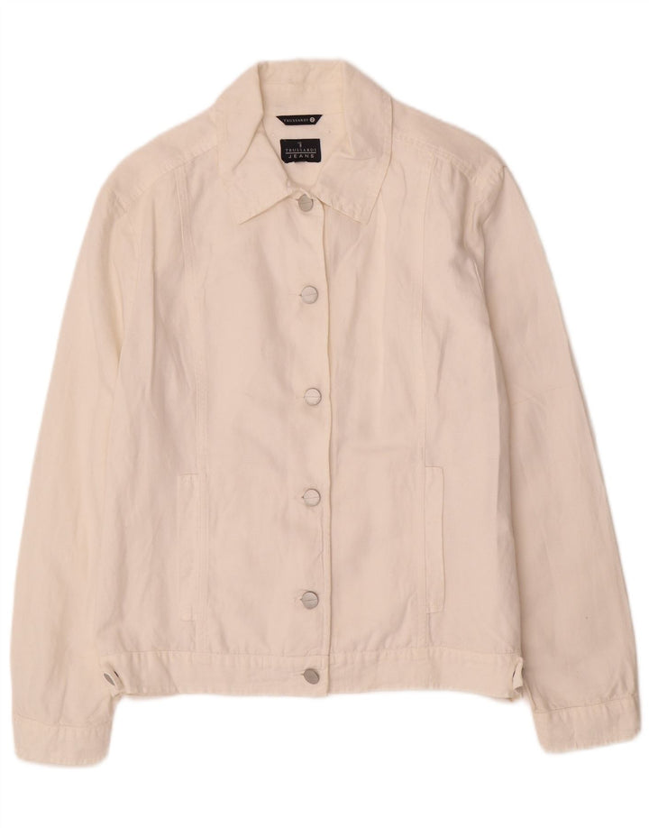 TRUSSARDI JEANS Womens Bomber Jacket IT 44 Medium Off White Cotton