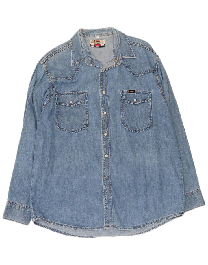 Camicia in denim da uomo Lee grande in cotone blu
