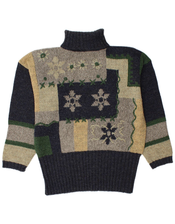 Vintage Womens Roll Neck Jumper Sweater EU 44 XL Navy Blue Colourblock