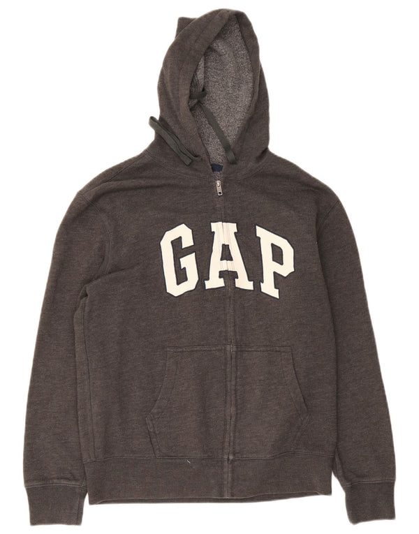 Gap Mens Graphic Zip Hoodie Sweater Medium Grey Flecked Cotton