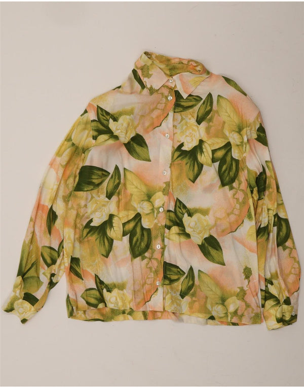 VINTAGE Γυναικείο Πουκάμισο UK 10 Small Yellow Floral