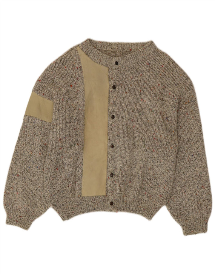 Vintage Mens Cardigan Sweater Medium Beige Flecked Alpaca Wool