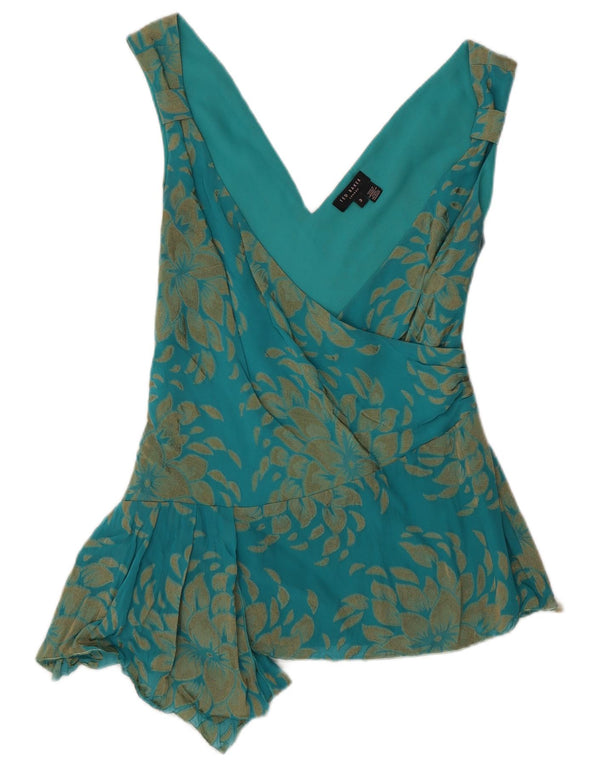 Ted Baker Womens Asymmetric Blouse Top Size 3 Medium Green Floral