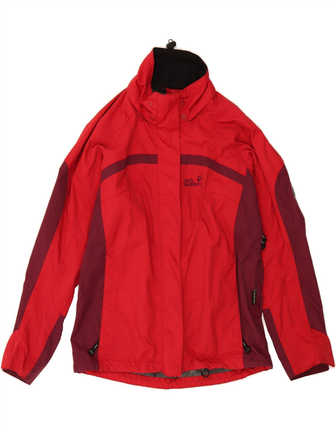 JACK WOLFSKIN Womens Rain Jacket UK 12 Medium Red Colourblock Polyamide Vintage Jack Wolfskin and Second-Hand Jack Wolfskin from Messina Hembry 