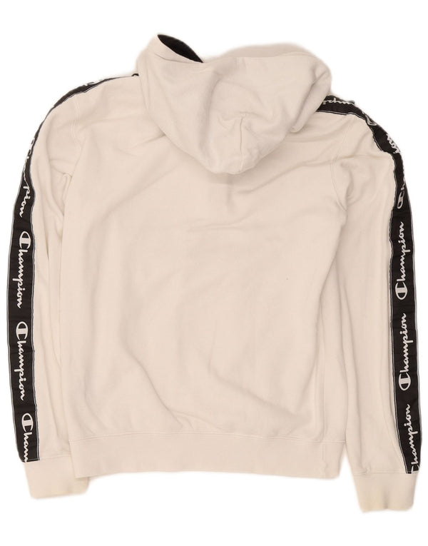 Champion Pull à capuche graphique avec col zippé pour homme Petit coton color block blanc