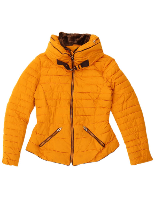 Zara Damen Crop Wattierte Jacke UK 10 Small Gelb