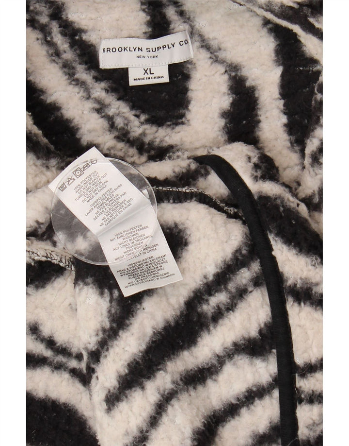 Vintage Womens Abstract Pattern Oversized Fleece Jacket UK 18 XL Black
